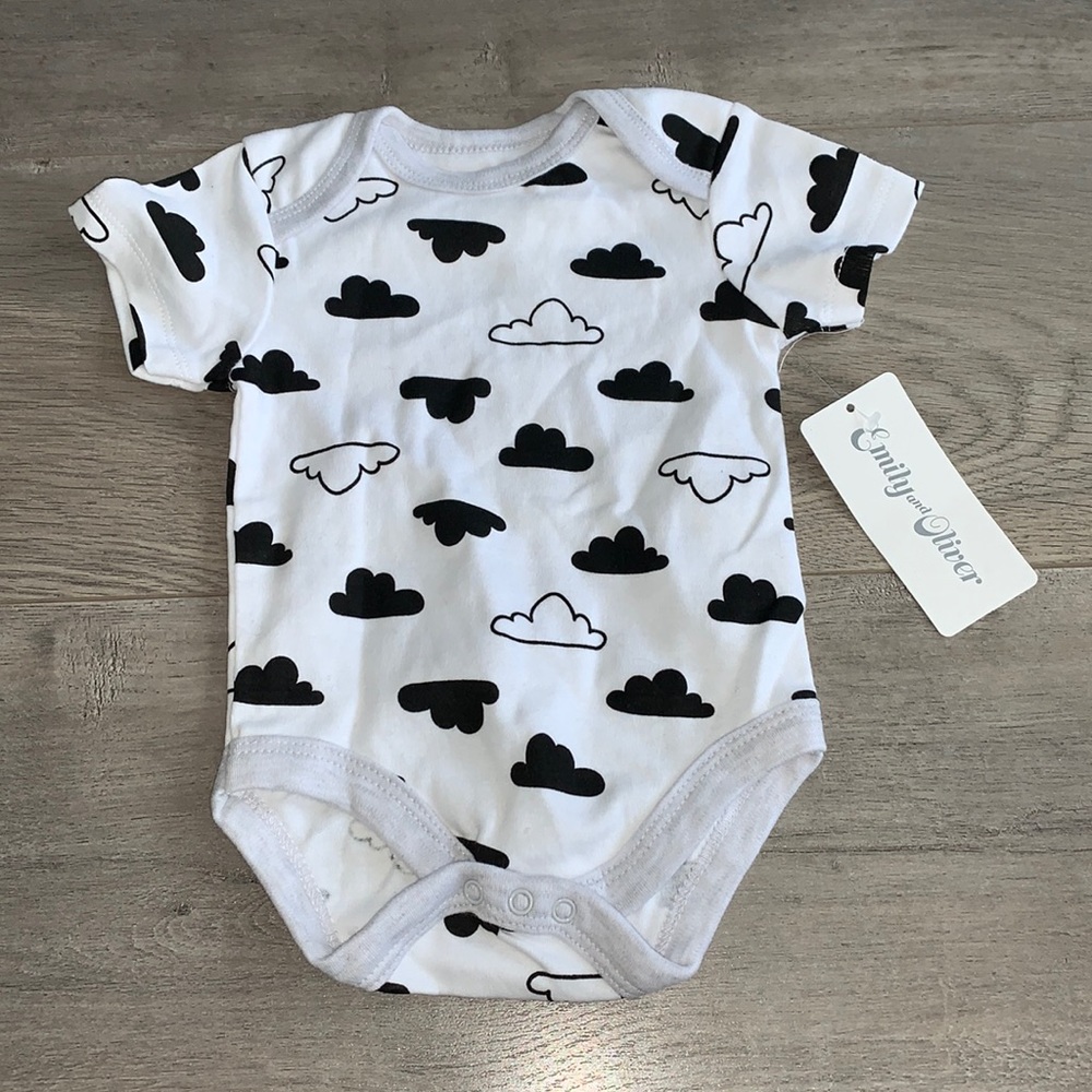 Emily and Oliver Onesie Black and White Clouds 3-6 months